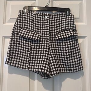 Bishop and Young black and white check shorts